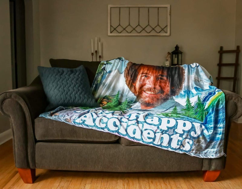 Calhoun Officially Licensed Bob Ross No Mistakes Just Happy Accidents Plush Throw Blanket - Image 2